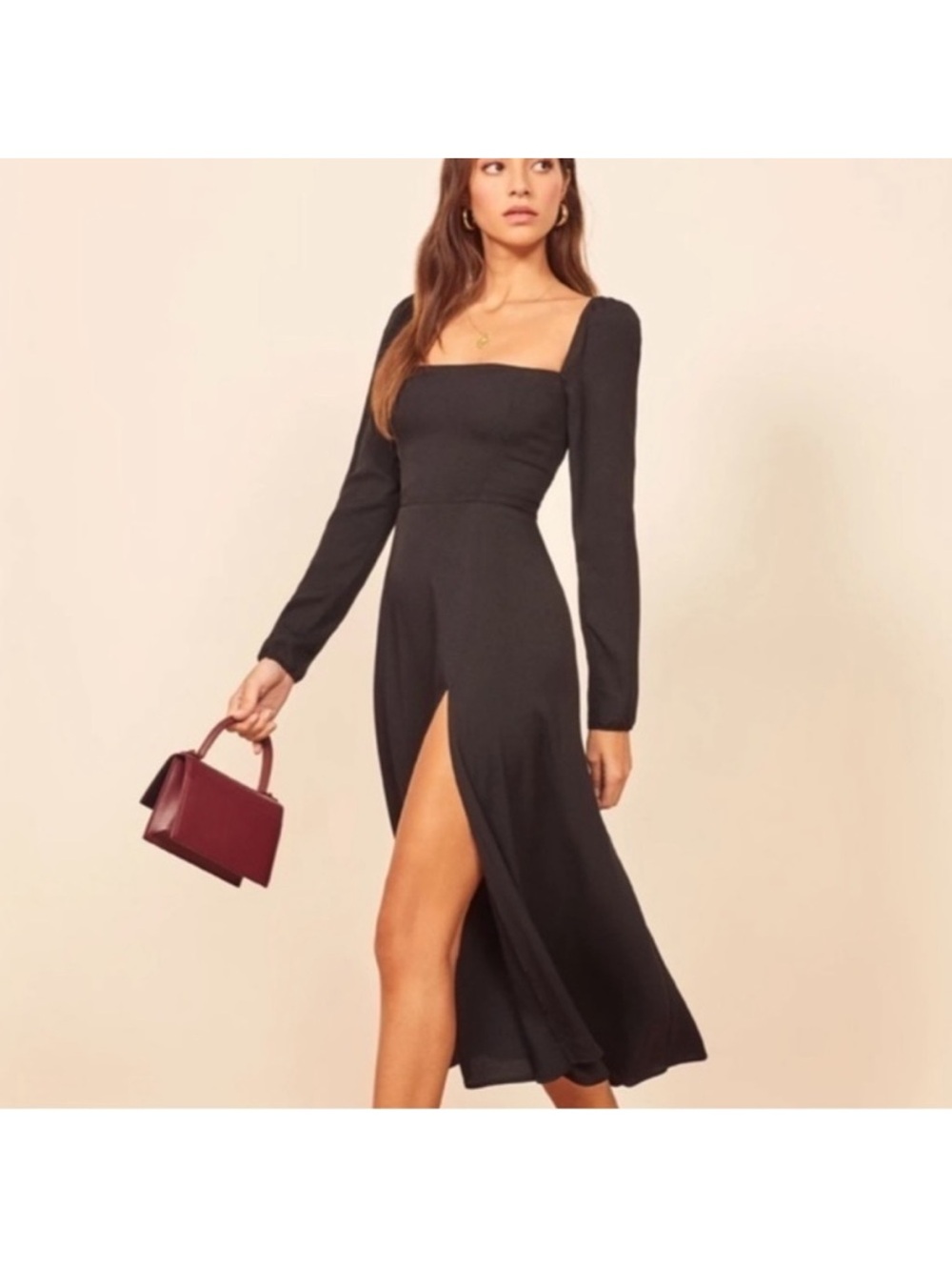 Reformation Sigmund Dress Black Slit‎ Dress Size 2